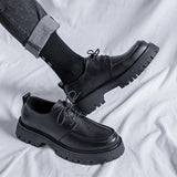 Breakj Head Leather Shoes Men's Thick Dress Business Trend Breathable Round Head Black Youth Wedding Groom Shoes