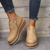 Women's Autumn Boots Round Toe Comfortable Platform Shoes Non-Slip Casual Lady Ankle Boots Side Zip Retro Female Mujer