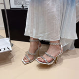 Heels Summer Women 2024 New French Chain Stilettos With Square Head And High