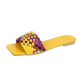 Slippers Women Summer Square Toe Casual Flat Ladies Multicolor Slides Female Weave Flip Flops Women's Home Shoes Plus