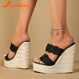 Club Queen Lady Sandals Plus Size 2023 Summer Wedge High Heeled Slipper Straw Bottom Simply Causal Platform Sandals