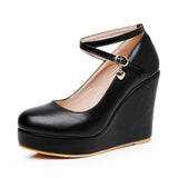 Breakj Cm Fashion Thick Bottom Slope Single Shoe Round Head Height Waterproof Slope Heel Buckle Heel Women's