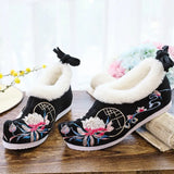 Flat Shoes Warm Winter Embroidered Chinese Ethnic Style Plus Velvet Female Cotton Shoes Pointed Toe 2021 Ladies