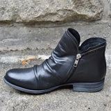 PU Leather Ankle Boots Women Autumn Winter Zipper Vintage Women Punk Boots Flat Ladies Shoes Flat Short Snow Boots