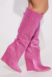 Breakj Winter Show New Pointed Slope And Ultra High Heel Rhinestone Large Size And Knee Boots Women's