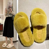 Breakj Hairy Slippers Women 2025 Autumn And Winter New Hairy Home Outside The Bottom Of The Wearing Plush