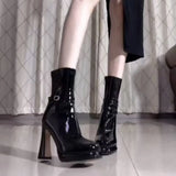 Breakj Cool Hottie Black Patent Leather Side Zipper Boots 2025 New Thin Head Buckle Sexy High Heel