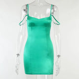 Elegant Mini Slip Dress Sleeveless Women Satin Party Wear Zipper Ladies Sexy Bodycon Green Fashion Summer Dresses