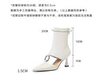 2022 Womens Pointed The Knee Boots Cut Out Rhinestones Square Circle Buckle High Heel Shoes Real Leather Black High