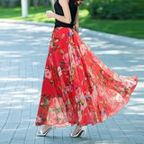 Skirts 2019 Summer Mesh Flower Print Elastic Waist Bohemian A-Line Sweet Chiffon Long Female Bottoms Ladies Casual