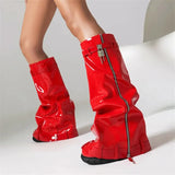 Metal Women's Platform Boots Trend 2024 Zipper Large Size Women's Mid Calf Boots Punk Style Wedges Boots Female Women