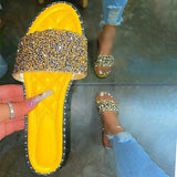 Rhinestone Slippers Crystal Slides Women Summer Flat Shoes Sewing Sliders Womens Summer Shoes Wholesale Ins Trending