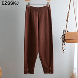 Elastic Waist BUTTON Trousers Thick Knitted Harem Pants Autumn Winter Sport pants sweater Knitted Carrot