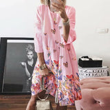 Women Autumn buttertly leaf Print long sleeves Dresses Elegant casual O Neck Knee-length Dress Summer loose Dresses