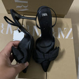 Breakj 2025 Summer New Women's Shoes Heel Bow Decorated High Heel Shoes Behind The White Fairy