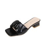 Breakj Spring And Summer New High-Heded One-Word Slippers Women's Head Lazy Half-Fashion Folds Wearing Sandals