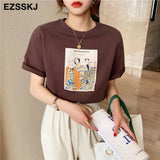 cotton t-shirt women's summer ins short-sleeved 2021 new sanding bottoming shirt loose printed t-shirt