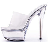 Breakj Style Sexy Super High Heels 15CM Thin Heel Waterproof Platform Slippers Transparent Crystal Shoes Wedding Shoes Banquet High