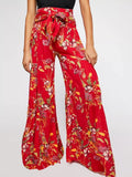 Ladies Spring Fashion Casual Beach Trousers Vintage Floral Printed Wide Leg Pants Autumn New Women Loose High Waist Long