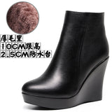 Breakj High Heemon Women's Boots Middle-Age Women's Shoes 33 Yards Round Head Waterproof Table Thick-Bottomed Single Boots Plus Velvet Slope And Short Boots