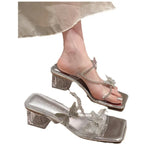 Breakj The Summer Of 2025, The New Bow Water Drill High And Cool Slippers Women Thick And Transparent Silver High-Hee