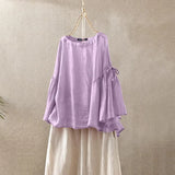 Vintage Patchwork Tops Women's Summer Blouses ZANZEA 2022 Casual Long Sleeve Blusas Female O Neck Lace Up Tunic Chemise
