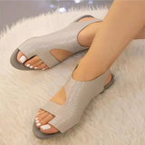 Breakj Flat Sandal Women's Summer Crocodile Pattern Round Toe Soft Sole Casual Plus Size Women's