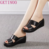 woman platform flip flops 2021 new summer women genuine leather slipper high heel shoes women slippers big