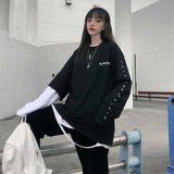 Patchwork Contrast Long Sleeve Oversized Loose Woman Man Streetwear Korean Harajuku Letter Graphic Print Tshirt