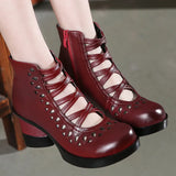Cross-tied Fashion Sandals Women Shoes Hollow Summer Sandals Genuine Leather Shoes High Heel Woman