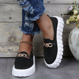 Women's Chain Loafer Flats For Women Round Toe Slip On Mesh Sneaker Casual Shoes Fabric Flats Breathable Comfy Walking
