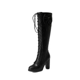 Winter Girls Lolita Knee High Boots Kawaii Female Winter Shoes Lace Up Bow Tie Japanese JK Uniform Sweet Cosplay Party
