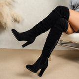 Breakj And Winter New Tips And High-Heeled Thin Velvet Folding Pile Boots With Net Red Boots High
