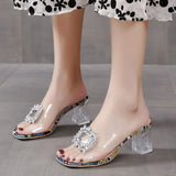 High Heels 2022 Summer New Sandals Fashion Rhinestone Open Toe Transparent High Heels Women's Shoes Plus Size 35-