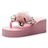 High Heel Women's Summer Pearl Korean Slope with Flip-flops Women's Platform Sandals Vacation Travel Sandals Womans