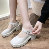 Leather Shoes New Spring 2023 British College Style Bright Leather High-Heeled Single Shoes Round Head Thick Soles Mary Jane