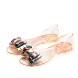 Crystal Bowtie Transparant Flat Sandals Woman Jelly Shoes Slip On Summer Bling Platform Sandals Female Fashion Shoes
