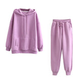 2020 New Autumn Winter Women Thick Fleece 100% Cotton Suit 2 Pieces Sets Hoodies Sweatshirt and Pants