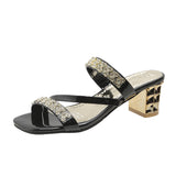 Breakj Women Summer Fashion Rhinestone Slipper Sexy Hollow Out Chunky High Heels Sandals Crystal Party Shoes Woman Flip