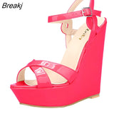 Open Toe Ankle Strap Platform Wedge Women Sandals 14cm Super High Heels Gladiator Ladies Shoes Buckle