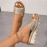 Breakj And Cool Drag Woman 2024 Summer Pine Cake Thick Bottoms Anti-Slip Outside Through The Water Drill Net Red Slippers Fashion Word