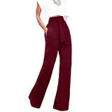 Bandage Waist Casual Black Wide Leg Pant Women Womens Autumn Elegant Fashion Female Red Flare