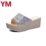 Summer Bling Women Slippers Rome Retro Casual Shoes Thick Bottom Wedge Heel Open Toe Sandals Beach Shoes Slip on Slides