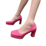 Size Square Head High Heels Fashion Waterproof Platform Women's Fashion Cover Foot Bright Skin Thick Heel Work Single