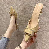 Semi-Slippers Women's Heel Fashion 2024 New Summer Korean Version Wearing Low-Heeled Sandals Tipped