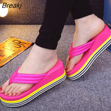 Women Flip Flops Fashion Slope Thick Sand Beach Slippers Candy Color Wedges Platform Indoor Outdoor Slippers