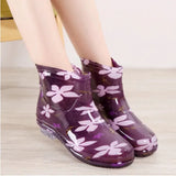 Print Rain Boots Women Waterproof Work Shoes for Girls Non Slip Anti Skip PVC Water Shoes Rainboots Mid-Calf