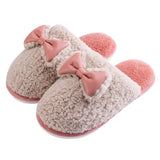Woman Cute Slippers Warm Plush Bowknot Ladies Flat Shoes Women's Home Indoor Slippers Female House Shoes Girl