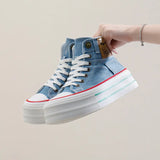 Breakj 2024 New Korean Version Canvas Shoes Schoolgirls Wear Two Thick Platform Casual Shoes Ins Tide Board Shoes Women's Shoes BR