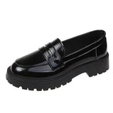 Patent Leather Pump Ladies Office Square Heels Female Slip On Loafers Women's Round Toe Platform Shoes Woman Footwear